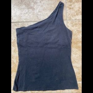 Express one-sleeved cotton/spandex blend top in Large; black
